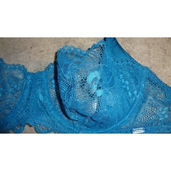 CALVIN KLEIN Sensual Sling Lace Balconette Underwire Bra #QF1197 Teal Blue 32A - Picture 3 of 5